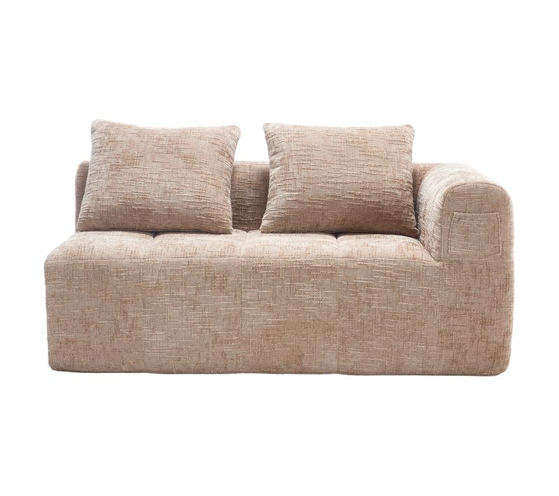 Méridienne 2 Places Style Moderne Avec Poches Latérales Et Coussin - Revêtement Chenille - Kaki