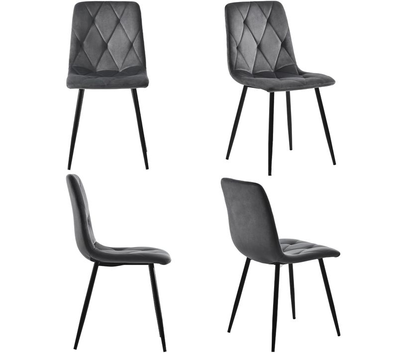 Chaise Salle à Manger Lot De 4 Avec Assise Rembourrée Et Dossier Confortable En Velours - Noir