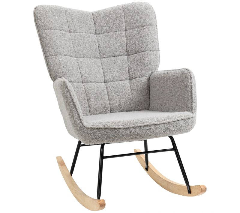 Fauteuil à Bascule Gris Clair En Tissu Confortable, Cadre En Acier Et Bois, Pour Salon, Chambre