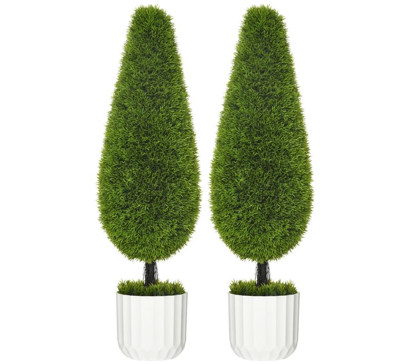Lot De 2 Plante Artificielle, Arbre Artificiel De Cyprès 90 Cm Avec Pot