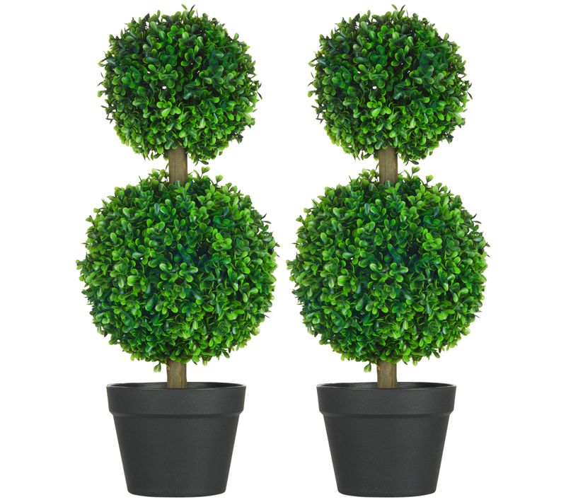 Lot De 2 Plante Artificielle Buis Artificiel 60 Cm, Uv Résistant Avec Double Boule