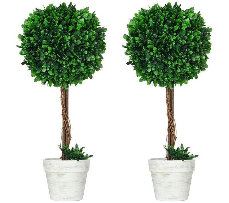 Lot De 2 Plante Artificielle Buis Artificiel 60 Cm, Uv Résistant Avec Pot Pour Salon