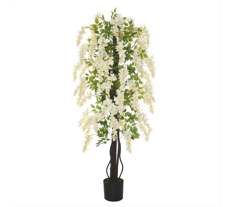 Plante Artificielle Glycine 165 Cm, Arbre à Fleurs Blanches Avec Pot Pour Intérieur Et Extérieur
