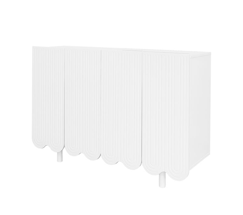 Buffet Bas, 4 Portes, Design Simple, Meuble De Salon, Moderne, Aggloméré, Blanc