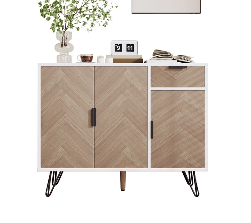 Buffet Bas,3 Portes,1 Tiroir,design Simple,moderne,aggloméré+mdf,couleur Bois+blanc