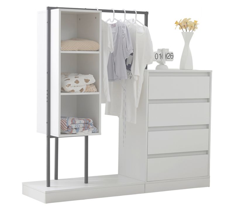 Penderie, Garde-robe Rangement Blanc Et Noir Avec 4 Tiroirs, 3 Étagères Et Tringle à Vêtement