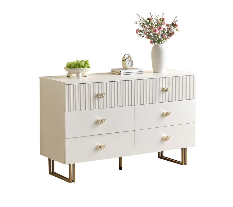 Commode,moderne,6 Tiroirs,design Élégant,pied En Acier,mdf,blanc