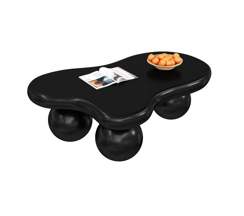 Table Basse Moderne En Forme De Nuage 95 X 62,5 X 32 Cm, Avec Éclairage LED, Pieds Ronds, Noir