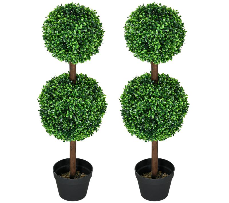 Lot De 2 Plante Artificielle Buis 90 Cm Avec Double Boule, Uv Résistant