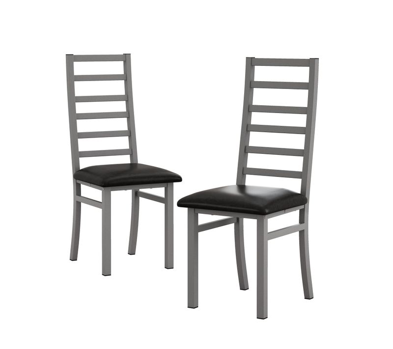 Lot De 2 Chaises De Salle à Manger Avec Dossier Haut, Pu Noir, Structure En Métal Gris
