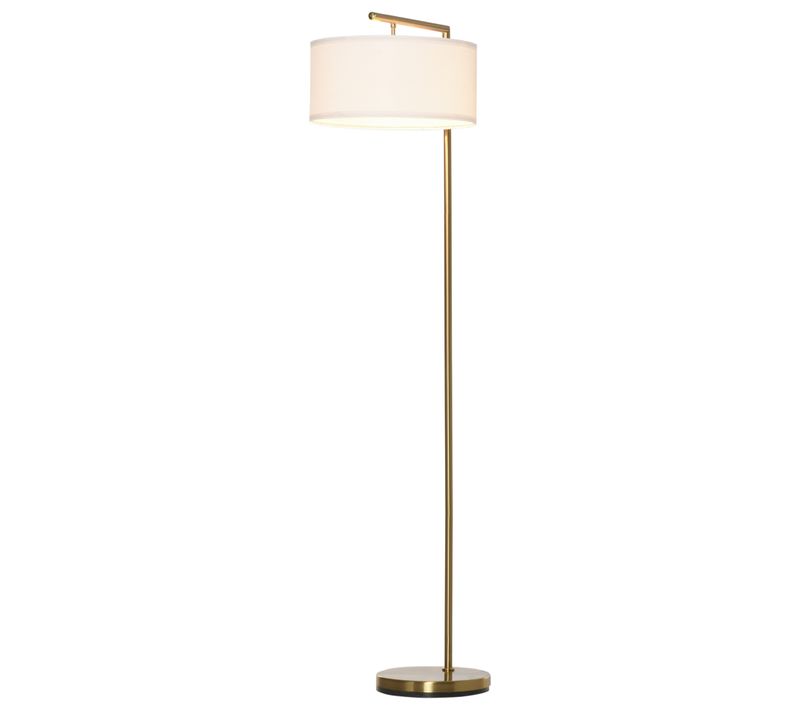 Lampadaire Sur Pied Moderne En Métal Doré Avec Abat-jour Blanc, Stable Et Idéal Lecture E27