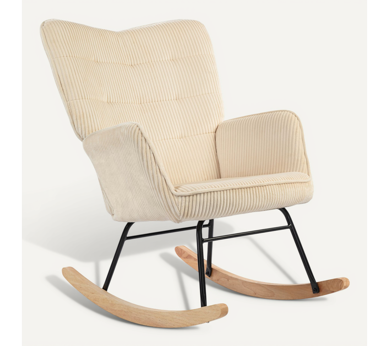 Fauteuil à Bascule En Velours Côtelé Beige Confortable Avec Dossier Haut Et Accoudoirs