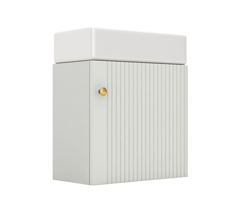 Meuble Vasque46x26x56cm, 1 Porte, Motifs 3d, Poignée En Métal, Bac En Céramique, Mdf, Blanc