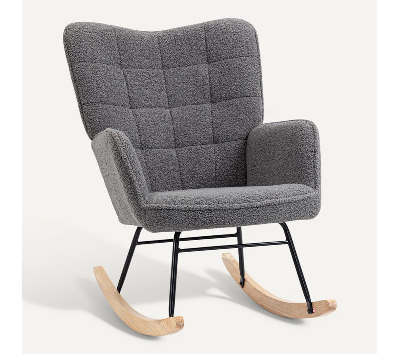 Rocking Chair98x71x101cm,fauteuil à Bascule,cadre En Acier,base En Bois,polyester,gris Foncé