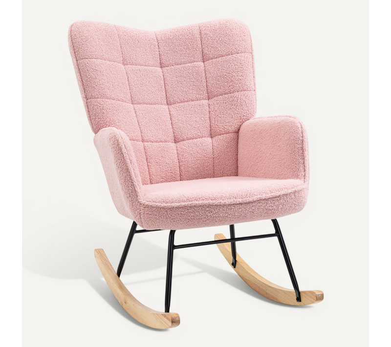 Rocking Chair98x71x101cm,fauteuil à Bascule,cadre En Acier,base En Bois,polyester,rose