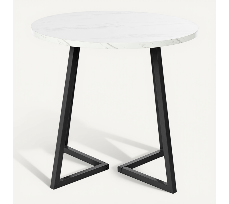 Table à Manger80x80x75 Cm, Table Ronde, Motif De Marbre, Cadre En Métal, Mdf, Blanc+noir