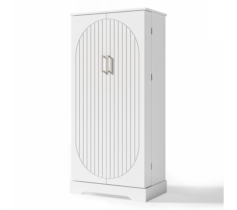 Armoire De Rangement à 5 Niveaux, 60×35×128cm, Buffet Haut De Cuisine Avec 2 Portes, Mdf, Blanc