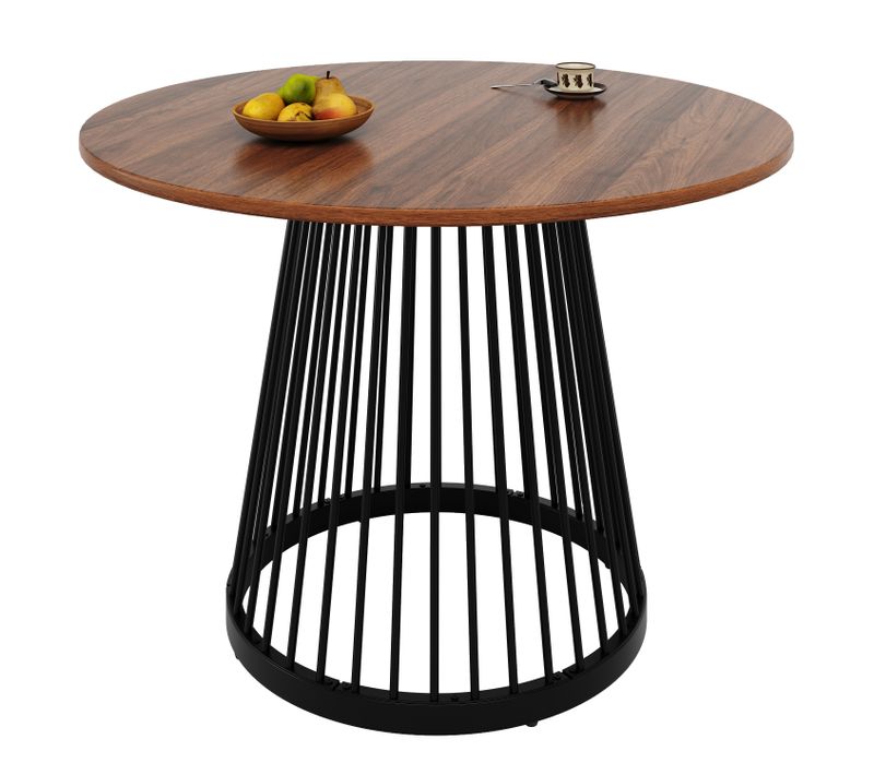 Table Ronde à Manger 80cm Noir Et Bois 4 Personnes, Pieds En Métal, Effet Marbre, Pieds Dorés