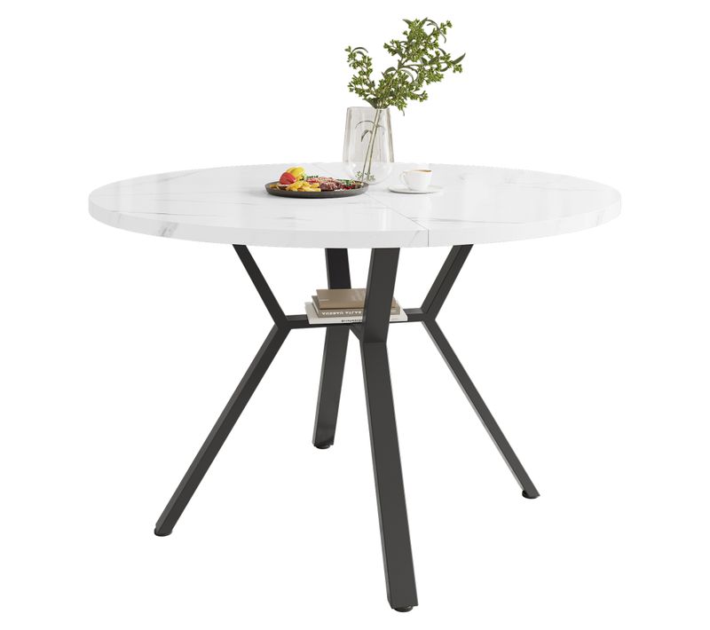 Table à Manger Ronde Effet Marbre Noir Et Blanc 100cm – Table Basse En Forme De X
