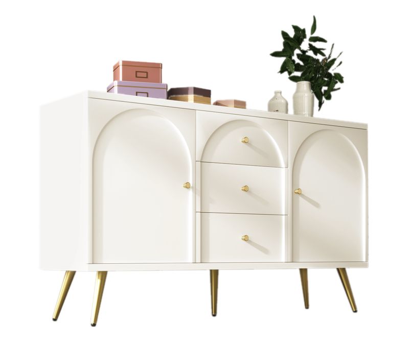 Commode 3 Tiroirs 2 Portes Rangement Chambre Salon Métal Bois Blanc