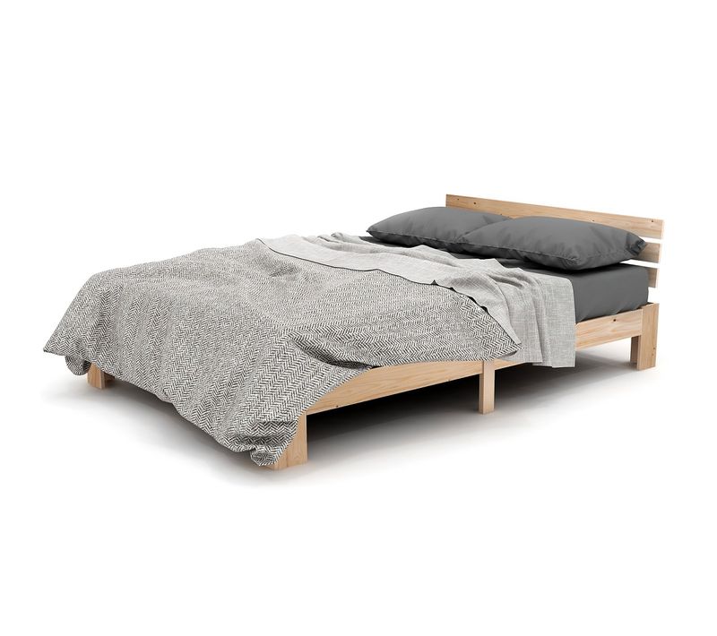 Lit 140x200cm, Lit Adulte, Lit Double, Cadre De Lit, Tête De Lit, Sommier, Bois, Couleur Bois