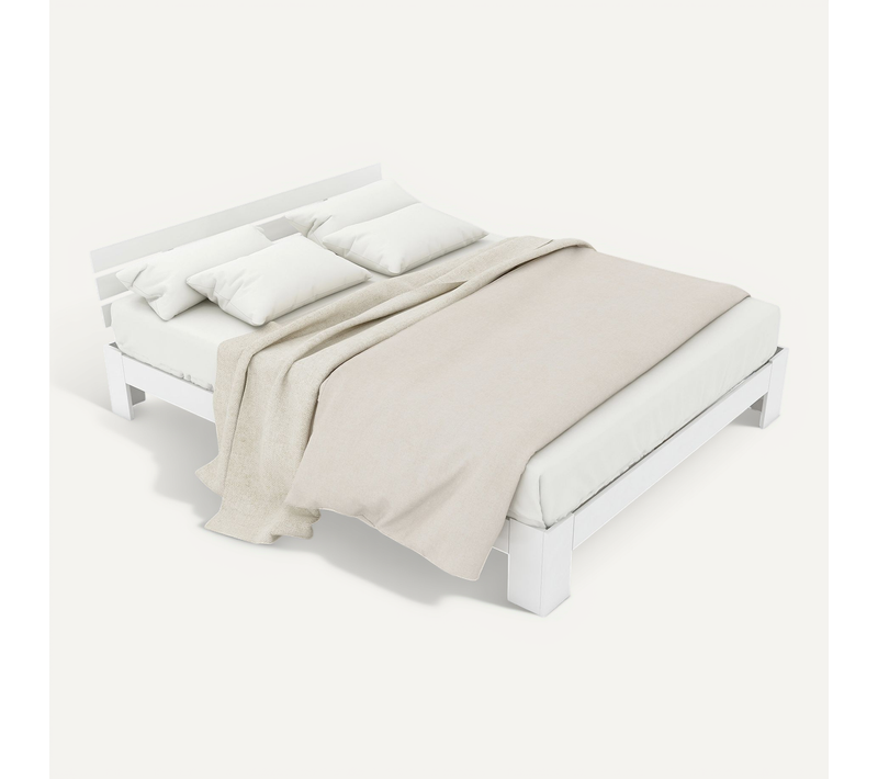 Lit 140x200cm, Lit Adulte, Lit Double, Cadre De Lit, Tête De Lit, Sommier, Bois, Blanc