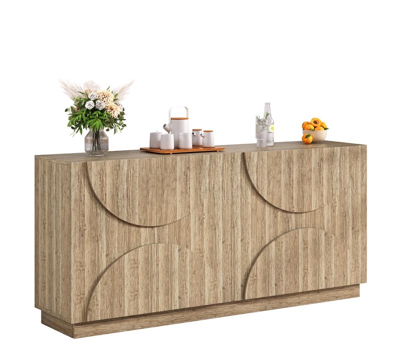 Buffet Bois L.160 Cm Avec 4 Portes Et Étagères, Grand Rangement Pour Salon Et Salle à Manger