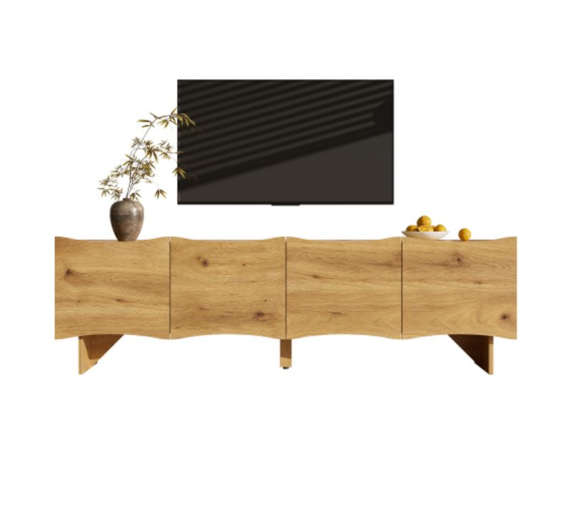 Meuble TV Bois Avec Avec 4 Portes Et Sorties De Câbles, Motif Ondulé
