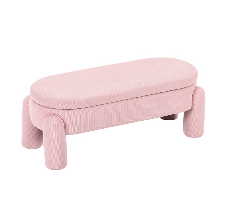 Banc Coffre 112x43x43cm, bout De Lit, ovale moderne, design Élégant, velours Côtelé,rose