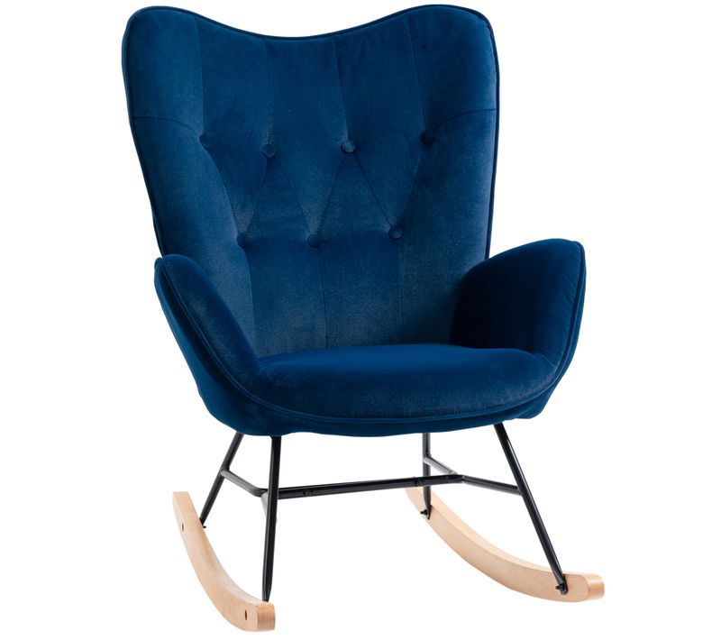 Rocking Chair70x65x96cm,fauteuil à Bascule，cadre En Métal，pieds En Bois，polyester,bleu