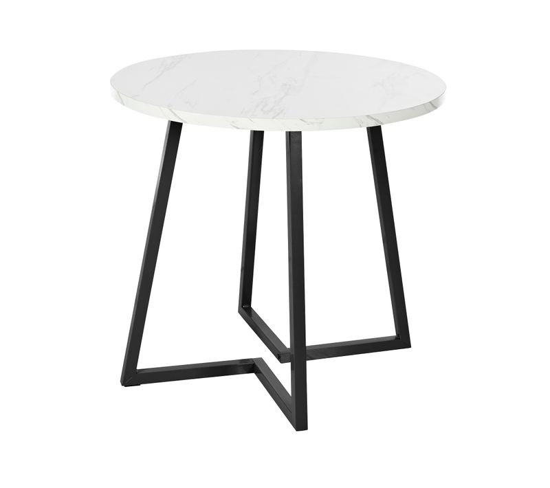 Table à Manger Ronde Avec Plateau En Mdf Motif Marbre Et Pieds Métal – Blanc Et Noir