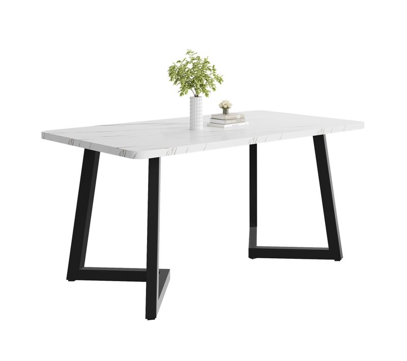 Table à Manger Rectangulaire Avec Plateau Effet Marbre Et Pieds Métal Noir – Blanc/noir