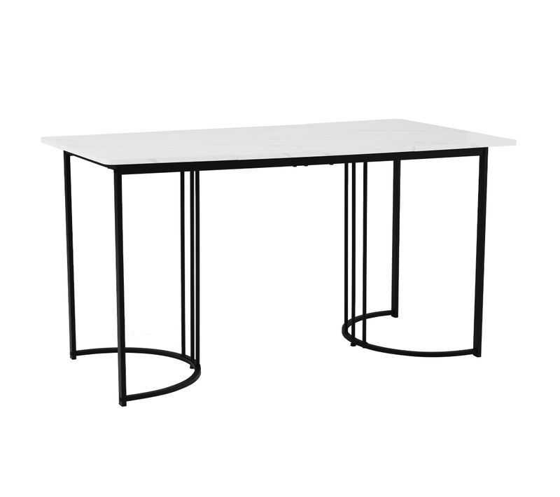 Table à Manger Rectangulaire Avec Plateau Effet Marbre Et Pieds Métal Réglables – Blanc/noir