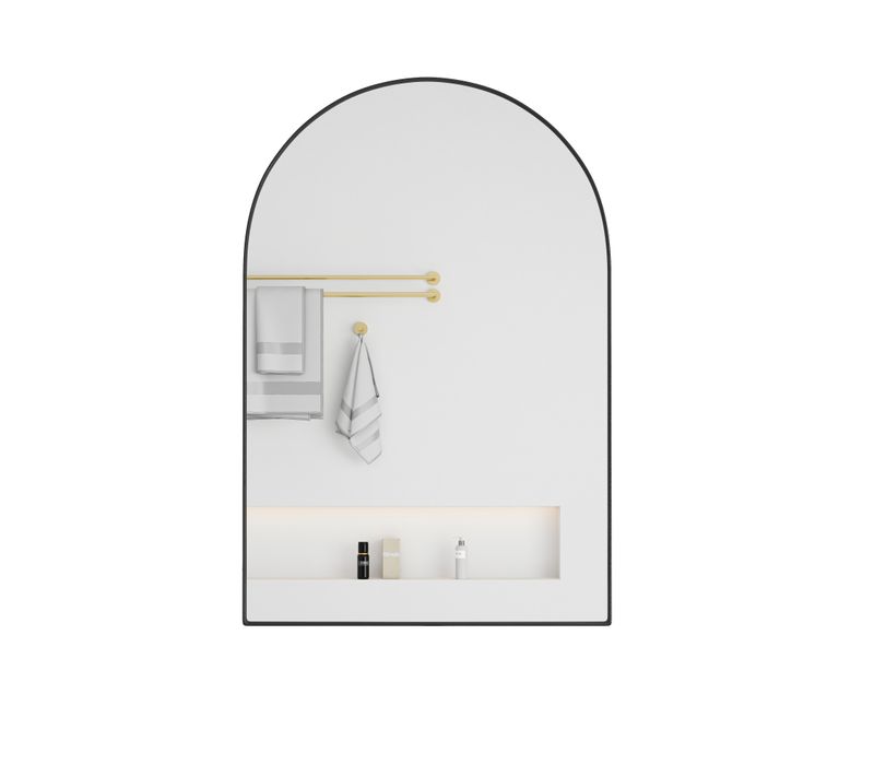 Armoire Miroir Arc Avec Meuble De Rangement Mural Pour Salle De Bain, Salon Ou Chambre Noir