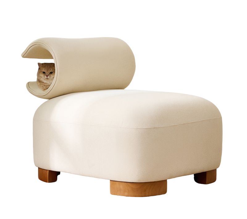Fauteuil Fixe Avec Nid Pour Chat, Tissu Résistant, Bois, 79x69x64 Cm – Beige