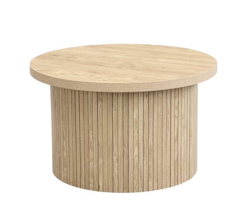 Table Basse Ronde Double, Tables Empilables Scandinaves, Mdf Solide, Bois Naturel
