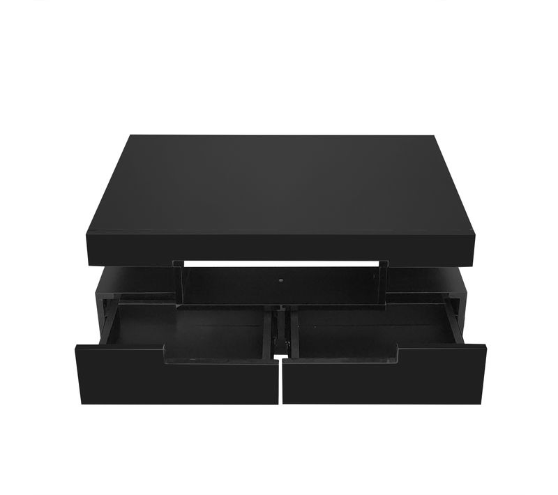 Table Basse Moderne, LED, 4 Tiroirs, Rangement Intégré, Panneaux Particules, Noir