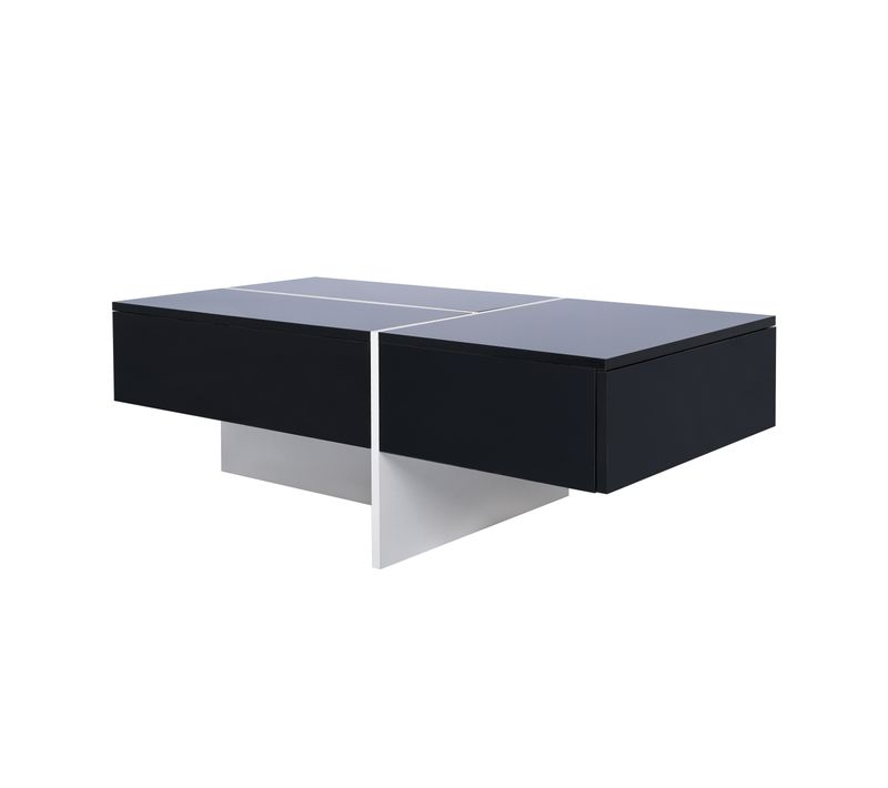 Table Basse Moderne, LED Pilotée Via Appli, 3 Tiroirs, Mdf, Noir