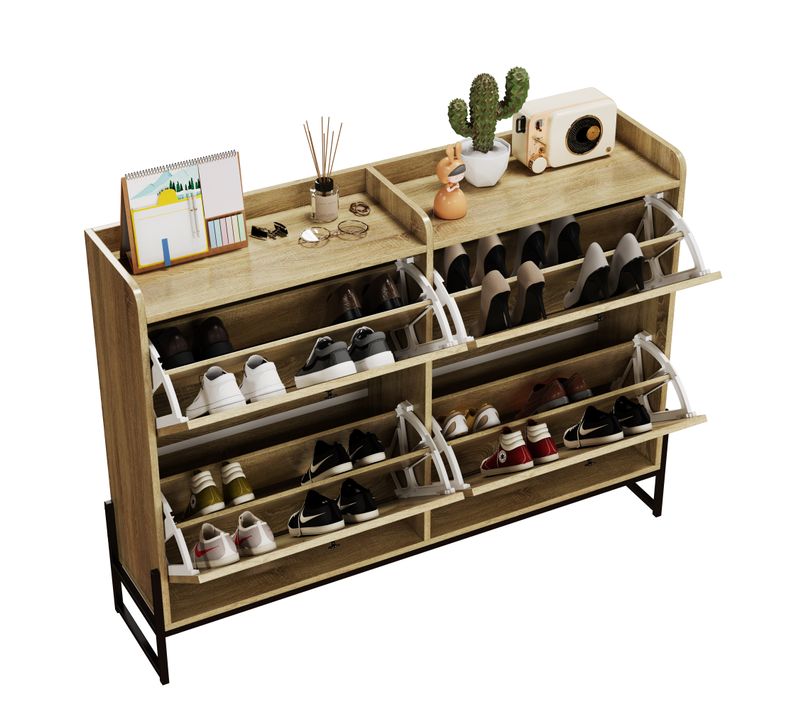 Meuble à Chaussures 4 Portes, Rangement Pratique, Design Moderne, Panneaux Particules, Naturel