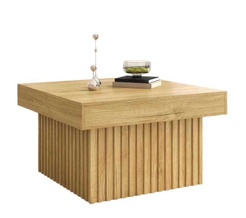 Table Basse Carrée Moderne Avec Bois Mdf/pb Et Design Robuste Pour Salon - 79x79x46 Cm - Naturel