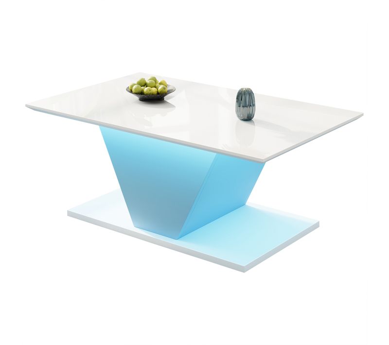 Table Basse LED - Table Basse Moderne Avec Design V Et Éclairage LED - 100×50×46 Cm - Blanc Laqué