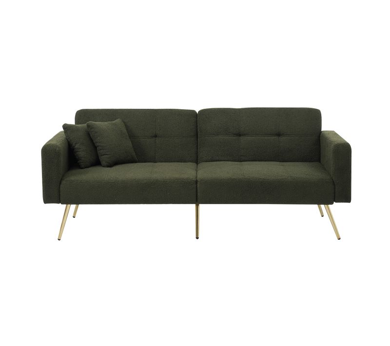 Canapé Droit Convertible 2 Places, Rangement Latéral, Inclinaison Réglable - Sherpa Vert