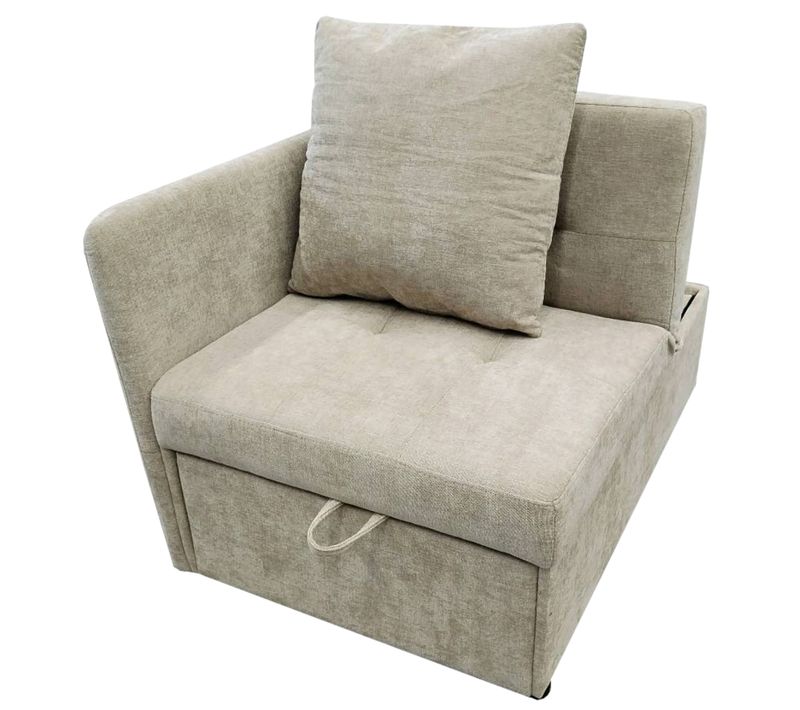 Canapé Convertible 1 Place, Dossier Réglable, Fonction Convertible, Sans Matelas, Tissu Lin - Beige