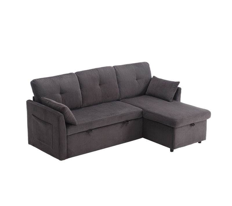 Canapé D’angle Convertible L, Coffres Rangement, Assise Mousse, Velours Doux - Gris Foncé