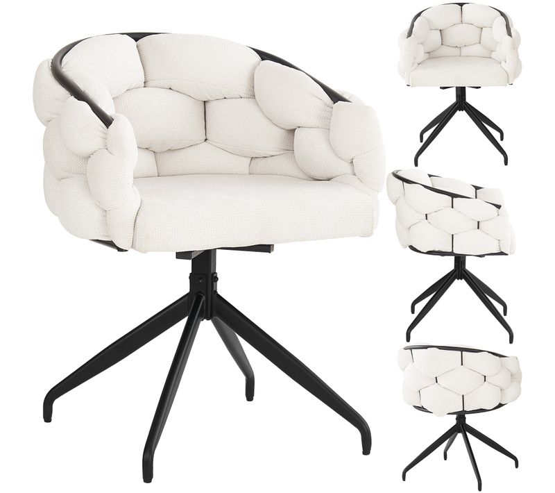 Lot 4 Chaises Pivotantes 360°, Ergonomiques, Accoudoirs, Assise Velours Bouclé, Beige