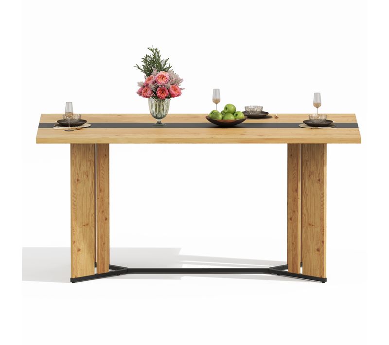 Table à Manger Scandinave, Bois Massif, Finition Chêne, Design Moderne, Naturel