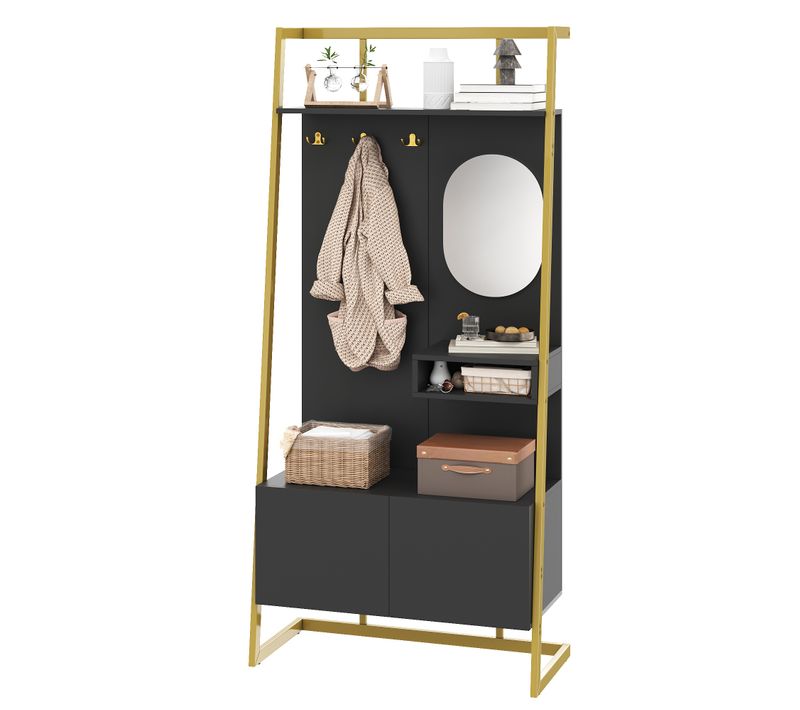 Meuble D’entrée 2 Portes, Espace Chaussures, Vestiaire Compact, Panneaux Particules/métal, Noir