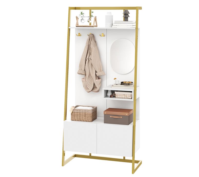 Meuble D’entrée 2 Portes, Espace Chaussures, Vestiaire Compact, Panneaux Particules/métal, Blanc