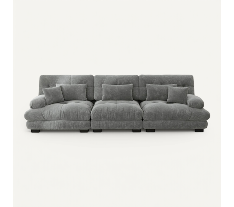 Canapé Modulaire 3 Places Avec Assise Profonde, En Chenille Gris, Pour Salon, Appartement