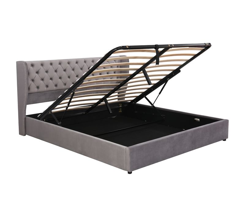 Lit Coffre 180×200 Cm - Lit Double Capitonné Avec Rangement Sous Le Lit - Velours - Gris